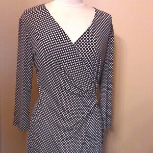 Anne Klein Black and White Print Faux Wrap Dress Size L